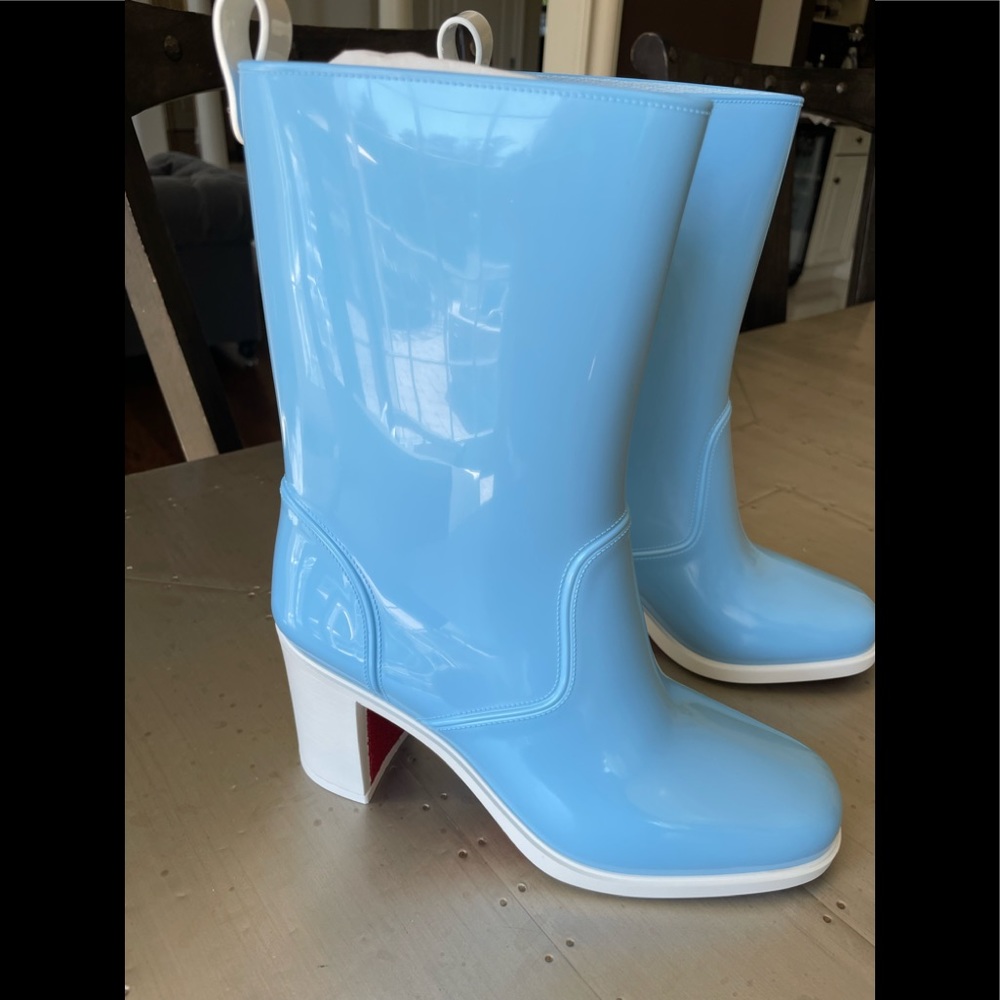 Christian louboutin loubirain blue white rain boot pvc rubber boot sz 42